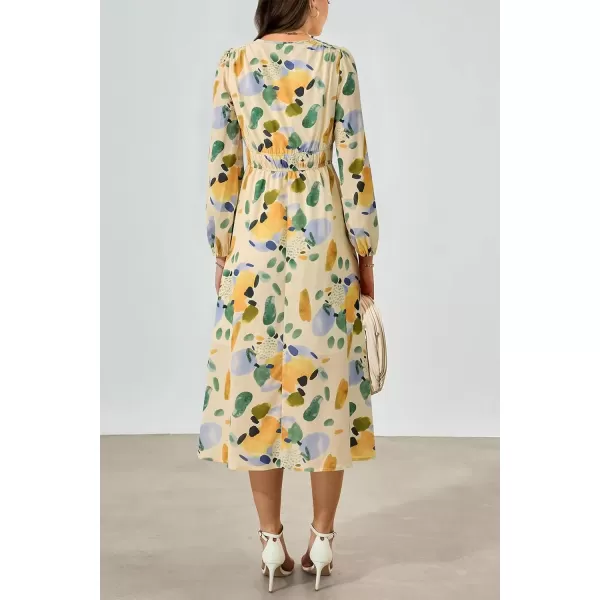 imagePRETTYGARDEN Womens 2024 Fall Boho Maxi Dress Casual Long Sleeve V Neck Printed Beach Long Flowy DressesGreen Floral