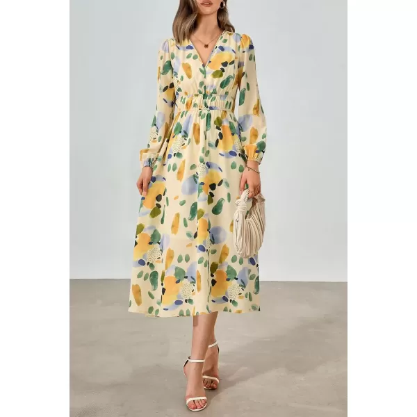 imagePRETTYGARDEN Womens 2024 Fall Boho Maxi Dress Casual Long Sleeve V Neck Printed Beach Long Flowy DressesGreen Floral