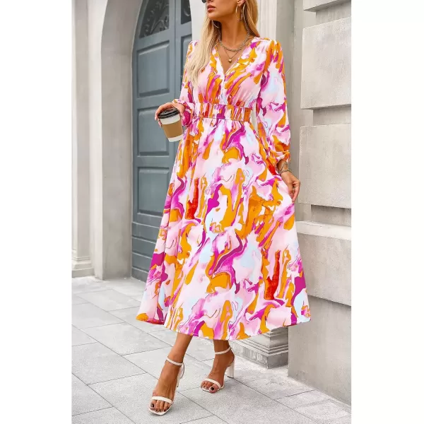 imagePRETTYGARDEN Womens 2024 Fall Boho Maxi Dress Casual Long Sleeve V Neck Printed Beach Long Flowy DressesMulticolored Print