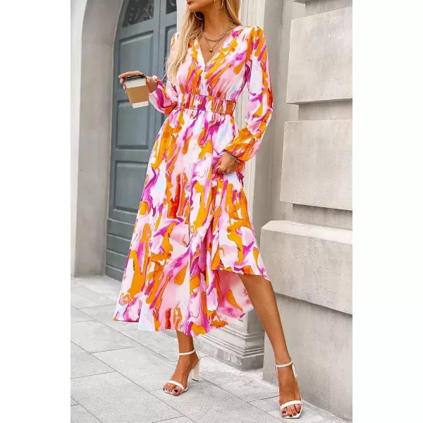 imagePRETTYGARDEN Womens 2024 Fall Boho Maxi Dress Casual Long Sleeve V Neck Printed Beach Long Flowy DressesMulticolored Print