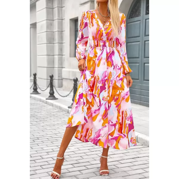 imagePRETTYGARDEN Womens 2024 Fall Boho Maxi Dress Casual Long Sleeve V Neck Printed Beach Long Flowy DressesMulticolored Print