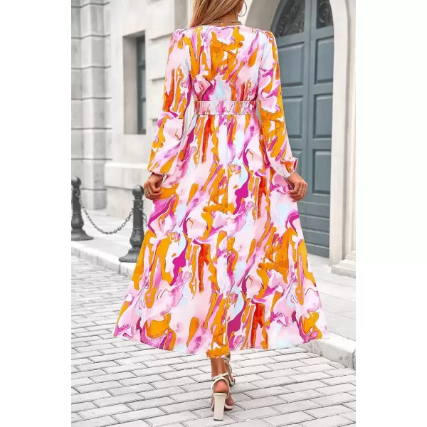 imagePRETTYGARDEN Womens 2024 Fall Boho Maxi Dress Casual Long Sleeve V Neck Printed Beach Long Flowy DressesMulticolored Print