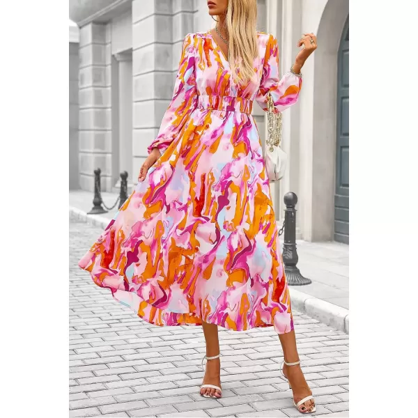 imagePRETTYGARDEN Womens 2024 Fall Boho Maxi Dress Casual Long Sleeve V Neck Printed Beach Long Flowy DressesMulticolored Print
