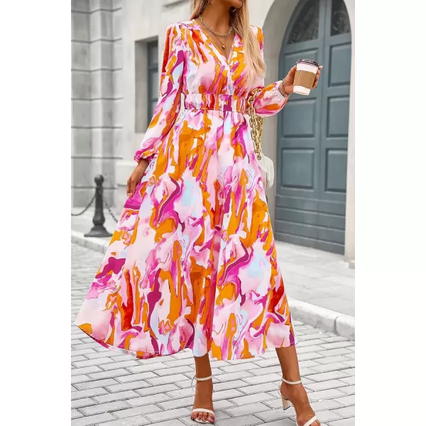 imagePRETTYGARDEN Womens 2024 Fall Boho Maxi Dress Casual Long Sleeve V Neck Printed Beach Long Flowy DressesMulticolored Print