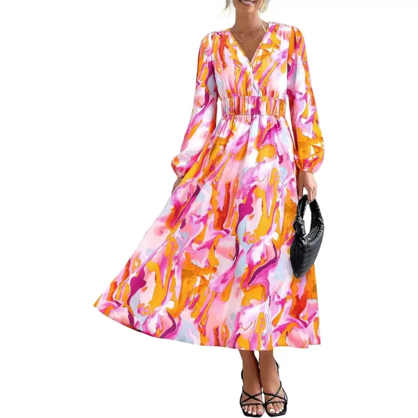 imagePRETTYGARDEN Womens 2024 Fall Boho Maxi Dress Casual Long Sleeve V Neck Printed Beach Long Flowy DressesMulticolored Print