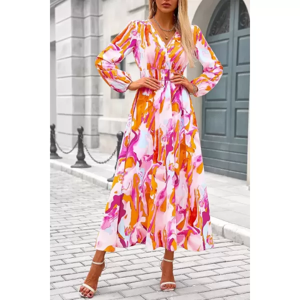 imagePRETTYGARDEN Womens 2024 Fall Boho Maxi Dress Casual Long Sleeve V Neck Printed Beach Long Flowy DressesMulticolored Print
