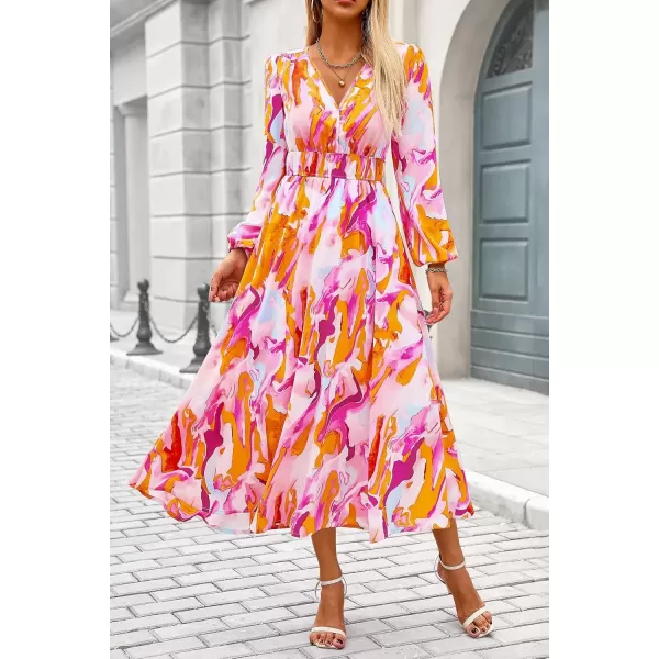 imagePRETTYGARDEN Womens 2024 Fall Boho Maxi Dress Casual Long Sleeve V Neck Printed Beach Long Flowy DressesMulticolored Print