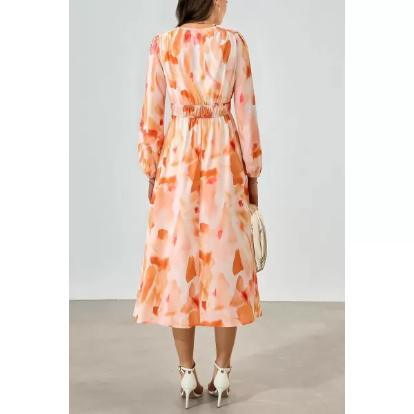 imagePRETTYGARDEN Womens 2024 Fall Boho Maxi Dress Casual Long Sleeve V Neck Printed Beach Long Flowy DressesOrange Floral