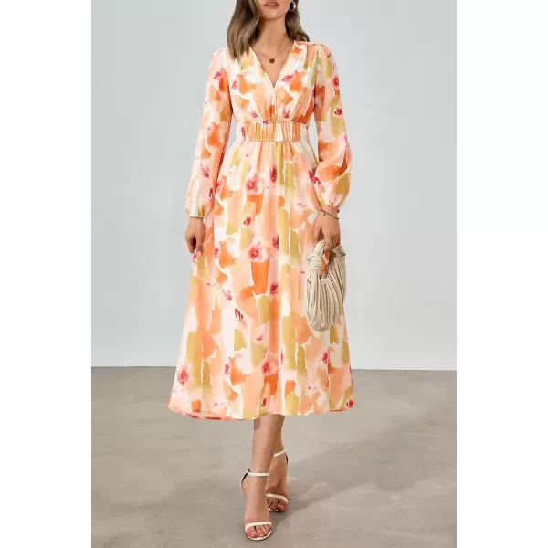 imagePRETTYGARDEN Womens 2024 Fall Boho Maxi Dress Casual Long Sleeve V Neck Printed Beach Long Flowy DressesRed Floral