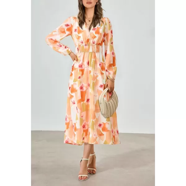 imagePRETTYGARDEN Womens 2024 Fall Boho Maxi Dress Casual Long Sleeve V Neck Printed Beach Long Flowy DressesRed Floral