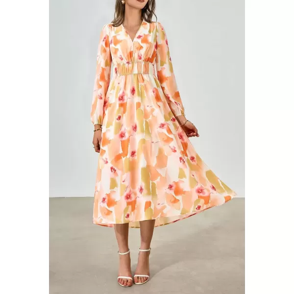 imagePRETTYGARDEN Womens 2024 Fall Boho Maxi Dress Casual Long Sleeve V Neck Printed Beach Long Flowy DressesRed Floral