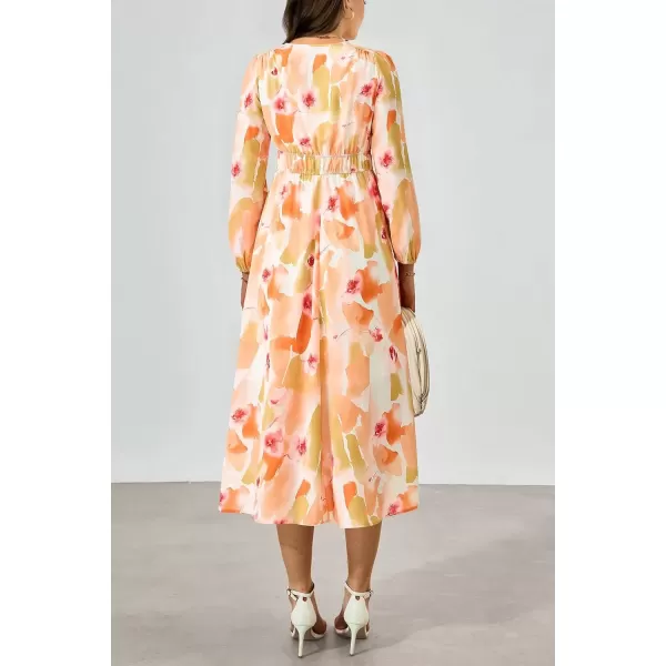 imagePRETTYGARDEN Womens 2024 Fall Boho Maxi Dress Casual Long Sleeve V Neck Printed Beach Long Flowy DressesRed Floral