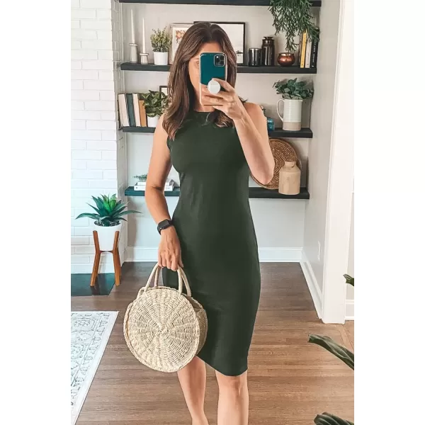 imagePRETTYGARDEN Womens Basic Bodycon Midi Dress Crewneck Sleeveless Casual Summer Tank Top DressesArmy Green