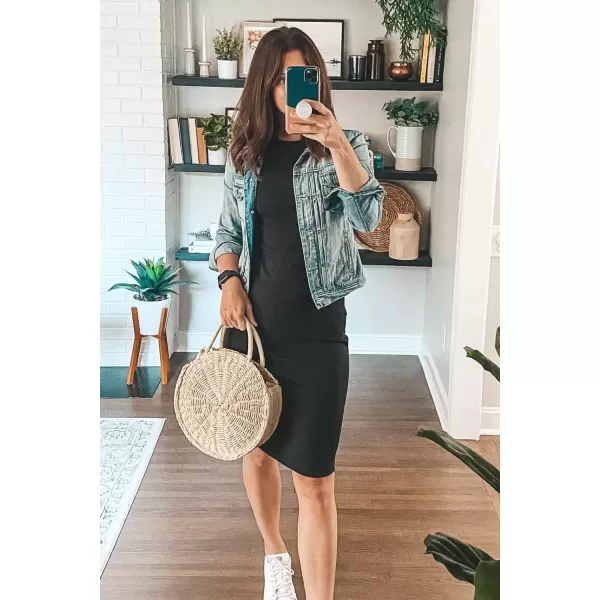 imagePRETTYGARDEN Womens Basic Bodycon Midi Dress Crewneck Sleeveless Casual Summer Tank Top DressesBlack