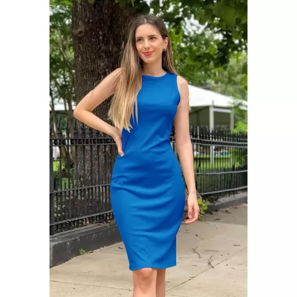 imagePRETTYGARDEN Womens Basic Bodycon Midi Dress Crewneck Sleeveless Casual Summer Tank Top DressesBlue