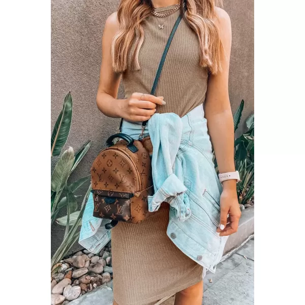 imagePRETTYGARDEN Womens Basic Bodycon Midi Dress Crewneck Sleeveless Casual Summer Tank Top DressesCoffee