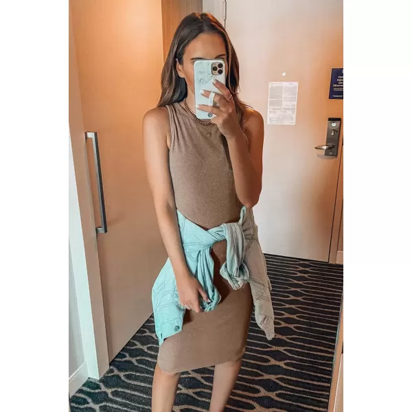 imagePRETTYGARDEN Womens Basic Bodycon Midi Dress Crewneck Sleeveless Casual Summer Tank Top DressesCoffee