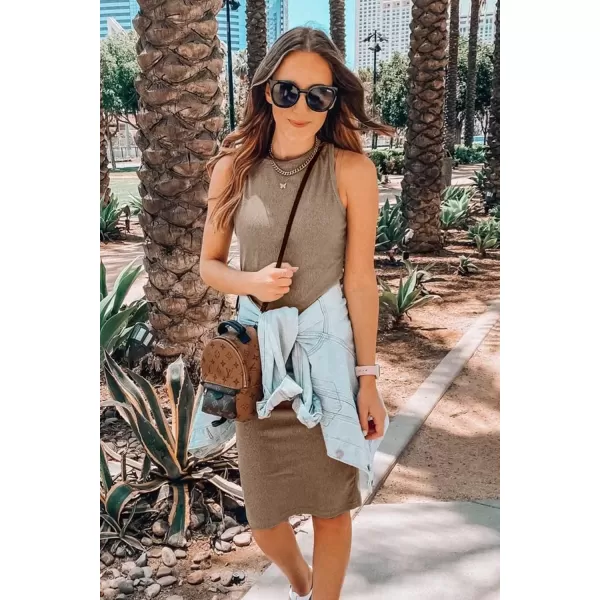 imagePRETTYGARDEN Womens Basic Bodycon Midi Dress Crewneck Sleeveless Casual Summer Tank Top DressesCoffee