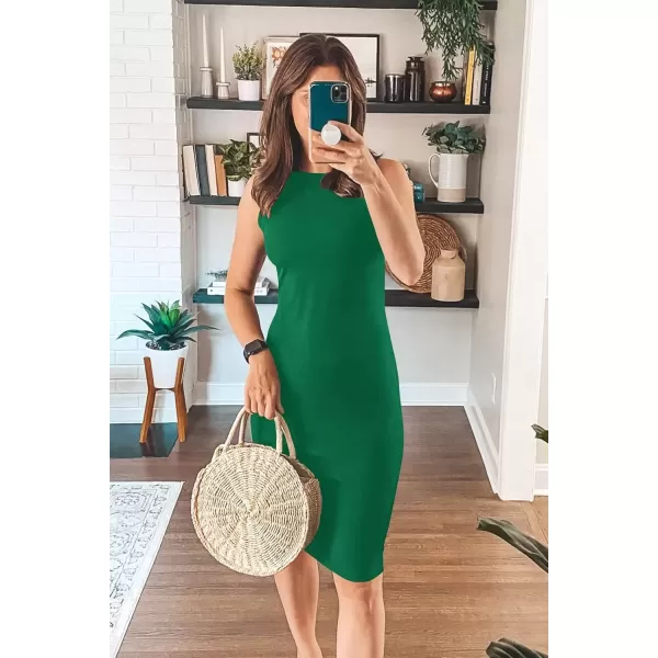 imagePRETTYGARDEN Womens Basic Bodycon Midi Dress Crewneck Sleeveless Casual Summer Tank Top DressesGreen