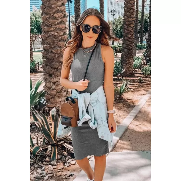 imagePRETTYGARDEN Womens Basic Bodycon Midi Dress Crewneck Sleeveless Casual Summer Tank Top DressesGrey