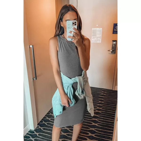 imagePRETTYGARDEN Womens Basic Bodycon Midi Dress Crewneck Sleeveless Casual Summer Tank Top DressesGrey
