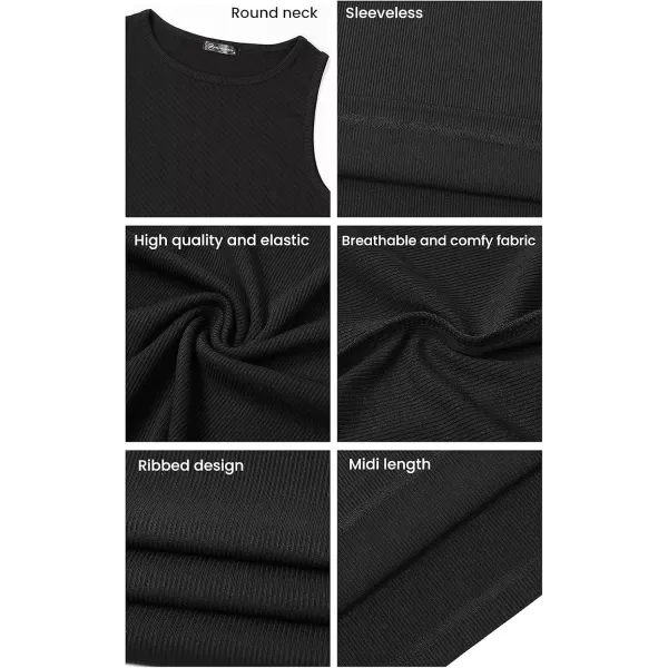 imagePRETTYGARDEN Womens Basic Bodycon Midi Dress Crewneck Sleeveless Casual Summer Tank Top DressesKhaki