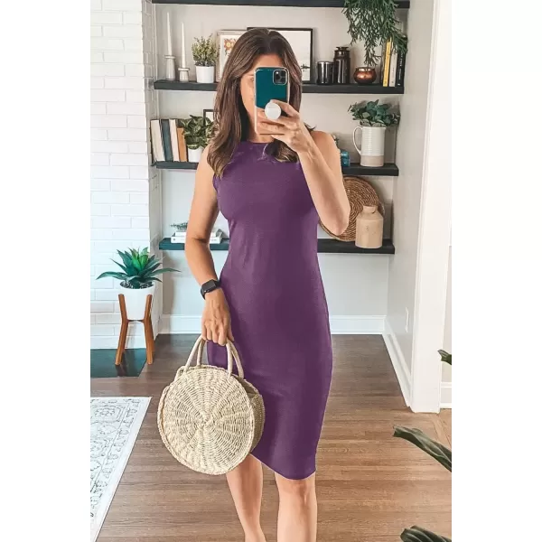 imagePRETTYGARDEN Womens Basic Bodycon Midi Dress Crewneck Sleeveless Casual Summer Tank Top DressesPurple
