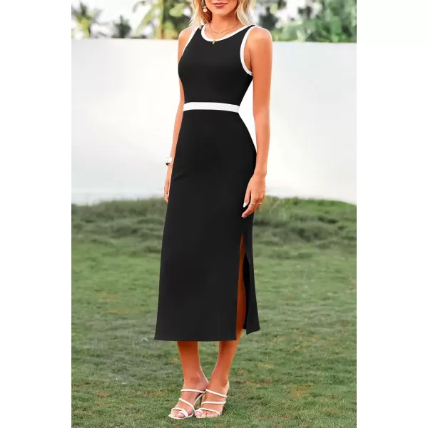 imagePRETTYGARDEN Womens Basic Bodycon Midi Dress Crewneck Sleeveless Casual Summer Tank Top DressesZblack