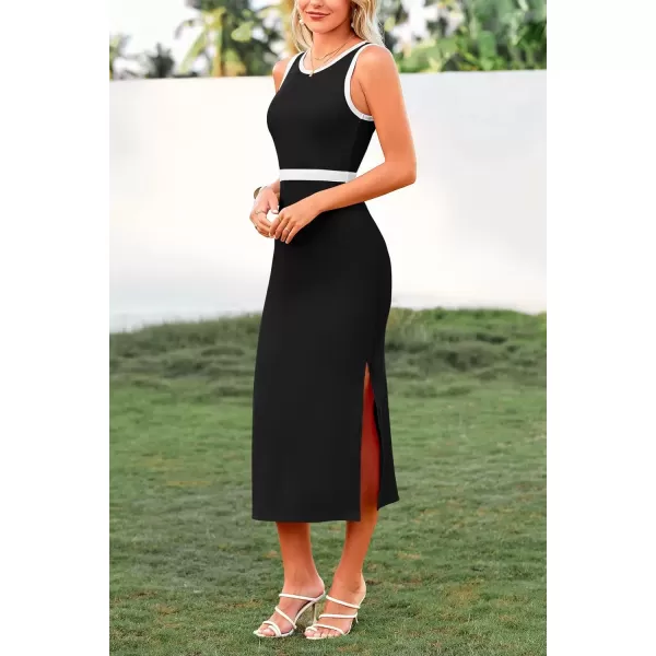 imagePRETTYGARDEN Womens Basic Bodycon Midi Dress Crewneck Sleeveless Casual Summer Tank Top DressesZblack