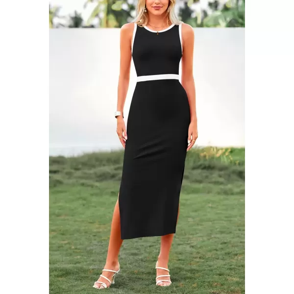 imagePRETTYGARDEN Womens Basic Bodycon Midi Dress Crewneck Sleeveless Casual Summer Tank Top DressesZblack