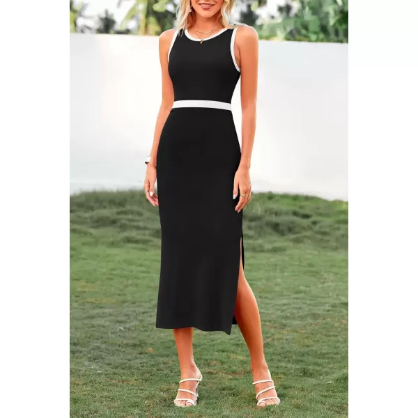 imagePRETTYGARDEN Womens Basic Bodycon Midi Dress Crewneck Sleeveless Casual Summer Tank Top DressesZblack