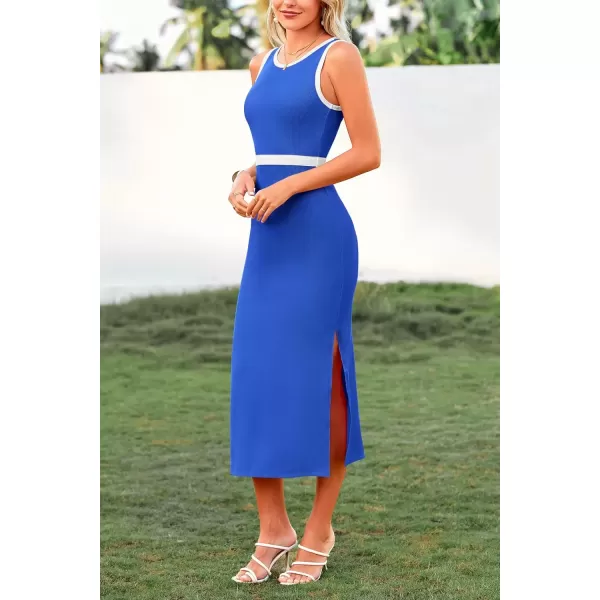 imagePRETTYGARDEN Womens Basic Bodycon Midi Dress Crewneck Sleeveless Casual Summer Tank Top DressesZdark Blue