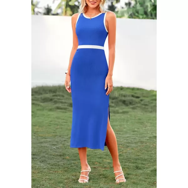 imagePRETTYGARDEN Womens Basic Bodycon Midi Dress Crewneck Sleeveless Casual Summer Tank Top DressesZdark Blue