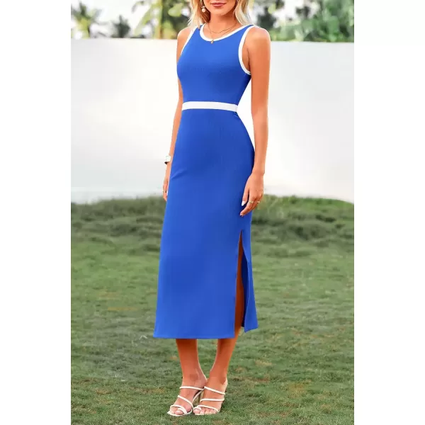 imagePRETTYGARDEN Womens Basic Bodycon Midi Dress Crewneck Sleeveless Casual Summer Tank Top DressesZdark Blue