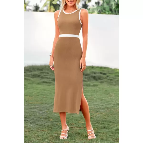 imagePRETTYGARDEN Womens Basic Bodycon Midi Dress Crewneck Sleeveless Casual Summer Tank Top DressesZkhaki