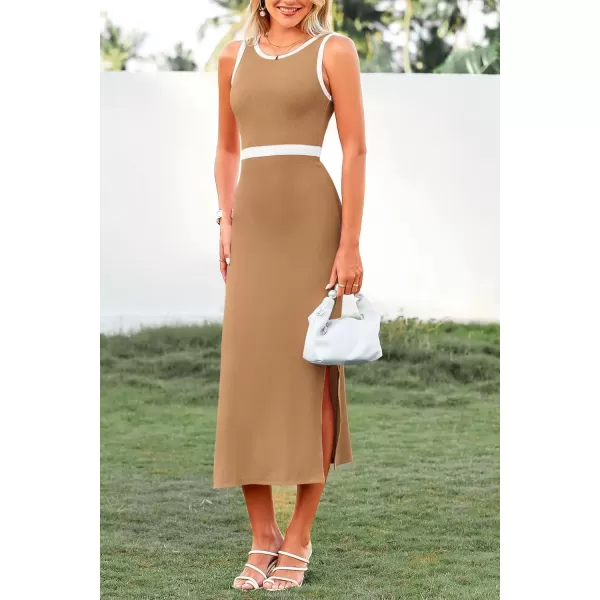 imagePRETTYGARDEN Womens Basic Bodycon Midi Dress Crewneck Sleeveless Casual Summer Tank Top DressesZkhaki