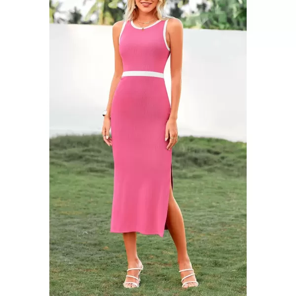 imagePRETTYGARDEN Womens Basic Bodycon Midi Dress Crewneck Sleeveless Casual Summer Tank Top DressesZpink