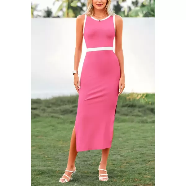 imagePRETTYGARDEN Womens Basic Bodycon Midi Dress Crewneck Sleeveless Casual Summer Tank Top DressesZpink