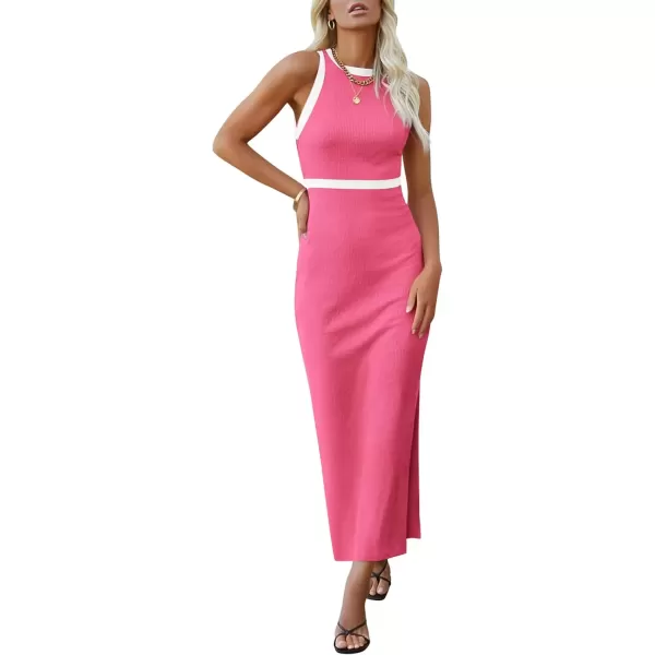 imagePRETTYGARDEN Womens Basic Bodycon Midi Dress Crewneck Sleeveless Casual Summer Tank Top DressesZpink