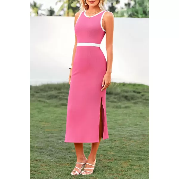 imagePRETTYGARDEN Womens Basic Bodycon Midi Dress Crewneck Sleeveless Casual Summer Tank Top DressesZpink