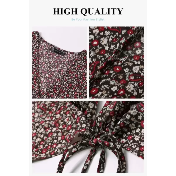 imagePRETTYGARDEN Womens Summer Wrap Maxi Dress Casual Boho Floral V Neck Short Sleeve Ruffle Hem Split Beach Long DressesCoffee