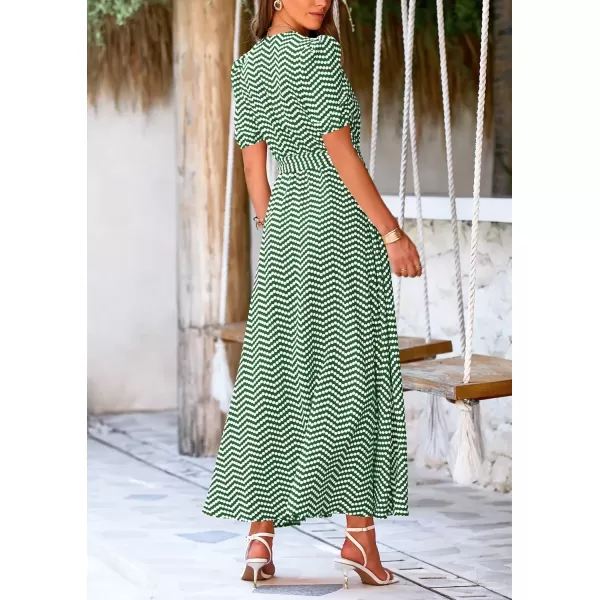 imagePRETTYGARDEN Womens Summer Wrap Maxi Dress Casual Boho Floral V Neck Short Sleeve Ruffle Hem Split Beach Long DressesDot Green White