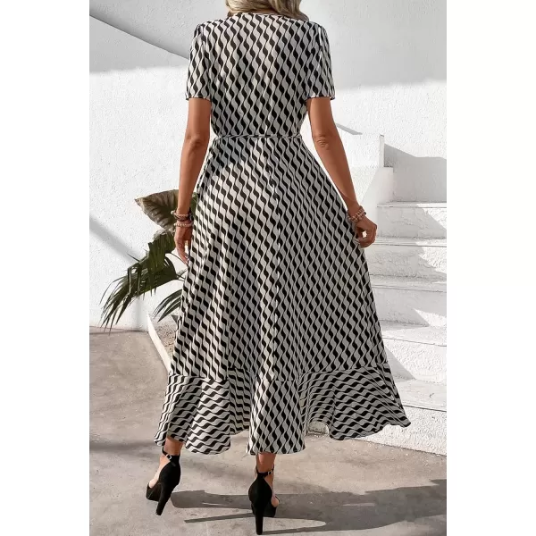 imagePRETTYGARDEN Womens Summer Wrap Maxi Dress Casual Boho Floral V Neck Short Sleeve Ruffle Hem Split Beach Long DressesWhite Wave