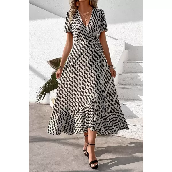 imagePRETTYGARDEN Womens Summer Wrap Maxi Dress Casual Boho Floral V Neck Short Sleeve Ruffle Hem Split Beach Long DressesWhite Wave