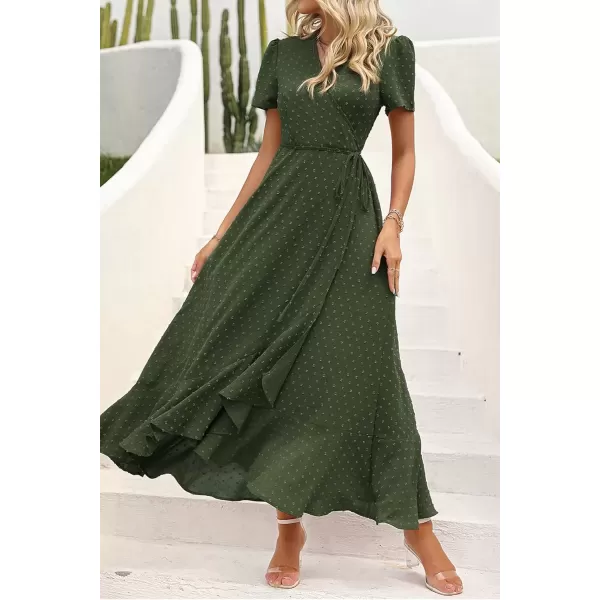 imagePRETTYGARDEN Womens Summer Wrap Maxi Dress Casual Boho Floral V Neck Short Sleeve Ruffle Hem Split Beach Long DressesZarmy Green