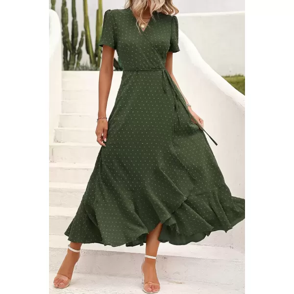 imagePRETTYGARDEN Womens Summer Wrap Maxi Dress Casual Boho Floral V Neck Short Sleeve Ruffle Hem Split Beach Long DressesZarmy Green