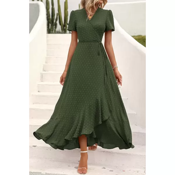 imagePRETTYGARDEN Womens Summer Wrap Maxi Dress Casual Boho Floral V Neck Short Sleeve Ruffle Hem Split Beach Long DressesZarmy Green