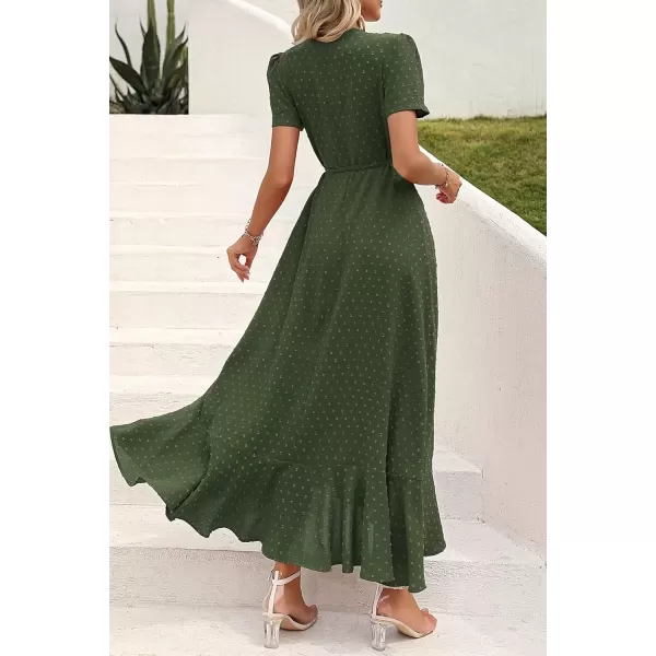 imagePRETTYGARDEN Womens Summer Wrap Maxi Dress Casual Boho Floral V Neck Short Sleeve Ruffle Hem Split Beach Long DressesZarmy Green