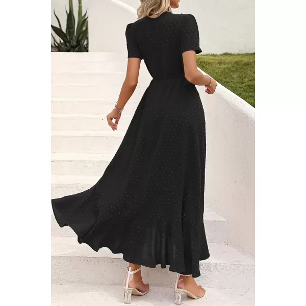 imagePRETTYGARDEN Womens Summer Wrap Maxi Dress Casual Boho Floral V Neck Short Sleeve Ruffle Hem Split Beach Long DressesZblack