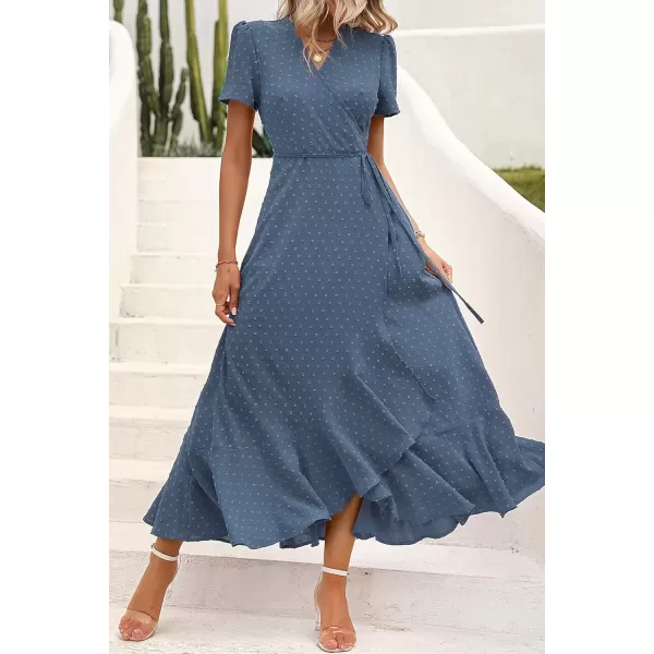 imagePRETTYGARDEN Womens Summer Wrap Maxi Dress Casual Boho Floral V Neck Short Sleeve Ruffle Hem Split Beach Long DressesZblue